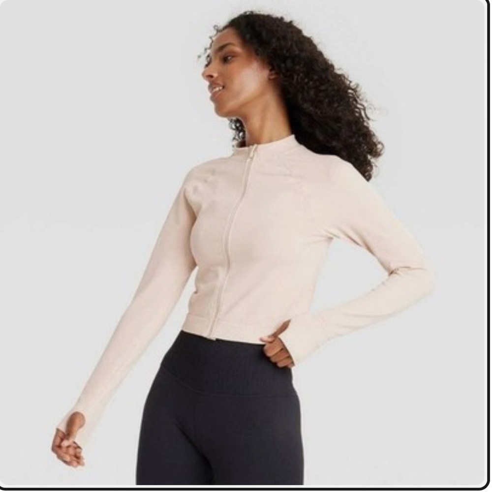 JoyLab Women's Cream White Fitted Long Sleeve Full Zip Jacket